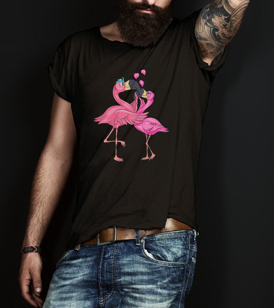 Flamingos In Love Valentine's Day Hearts Playful Romance T-Shirt