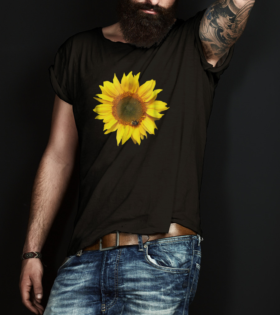 Sunflower With Bee On Petal Flower Nice T-Shirt