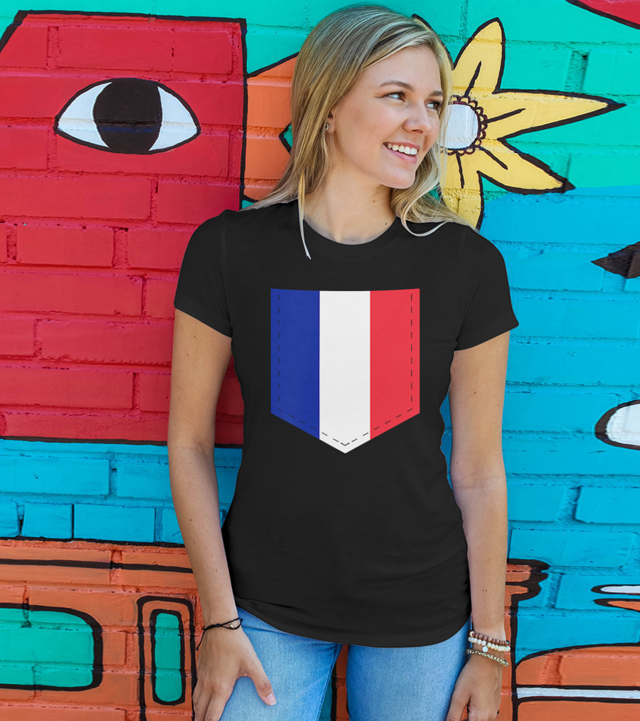 French Flag Blue White Red Pocket T-Shirt