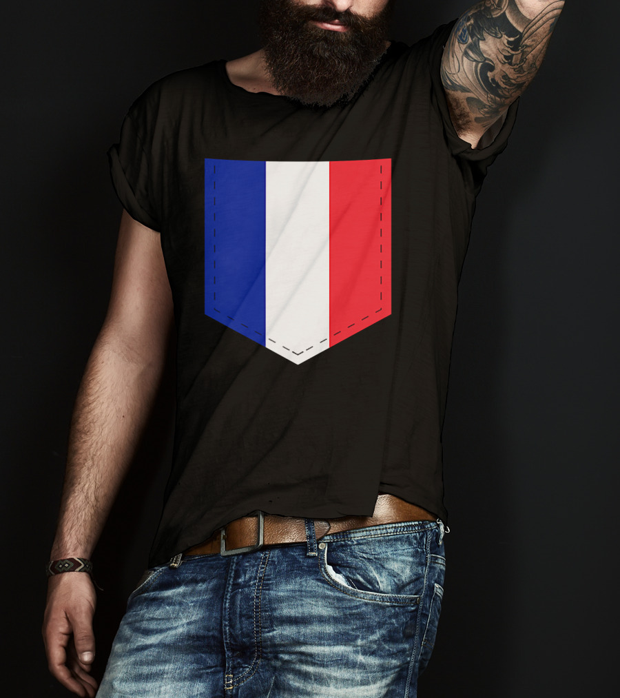 French Flag Blue White Red Pocket T-Shirt