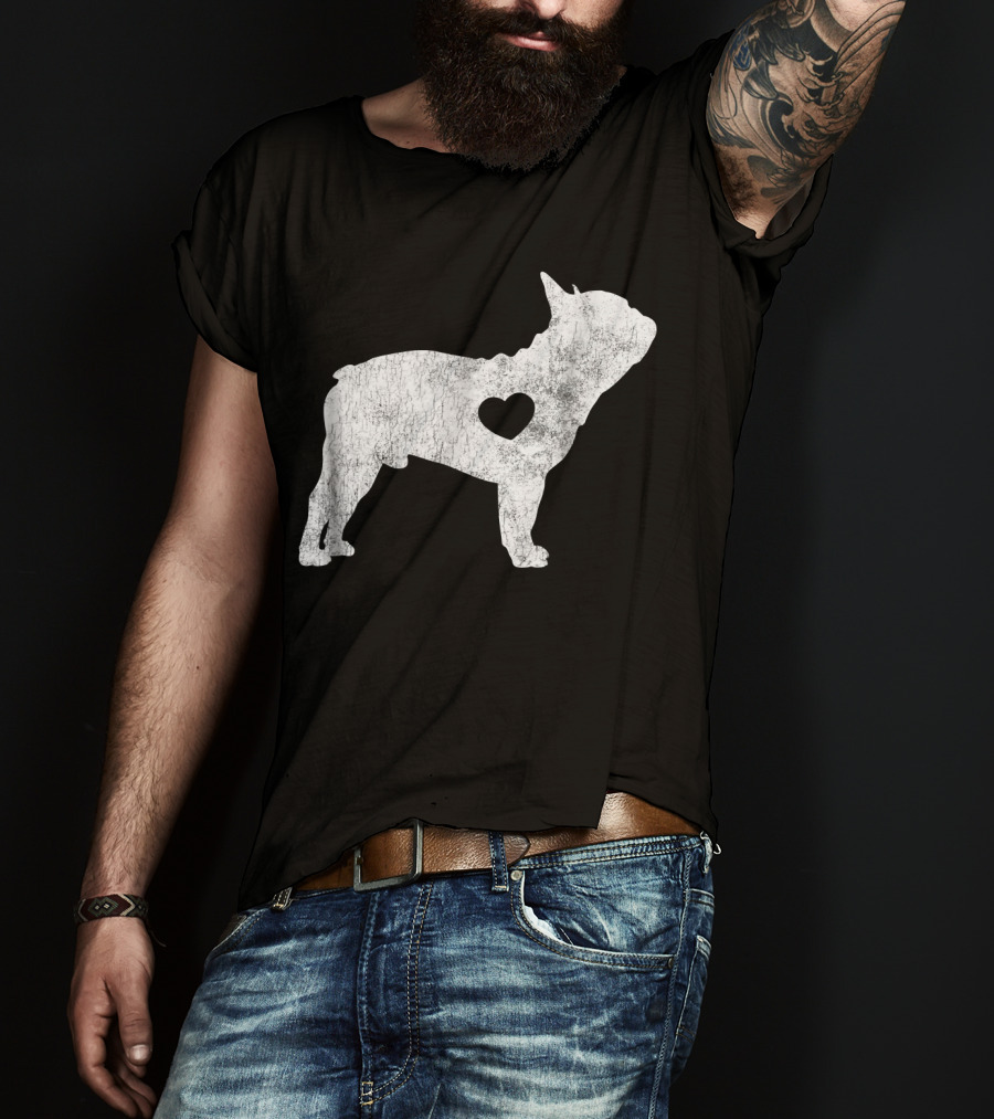 French Bulldog Love Heart Silhouette Frenchie T-Shirt