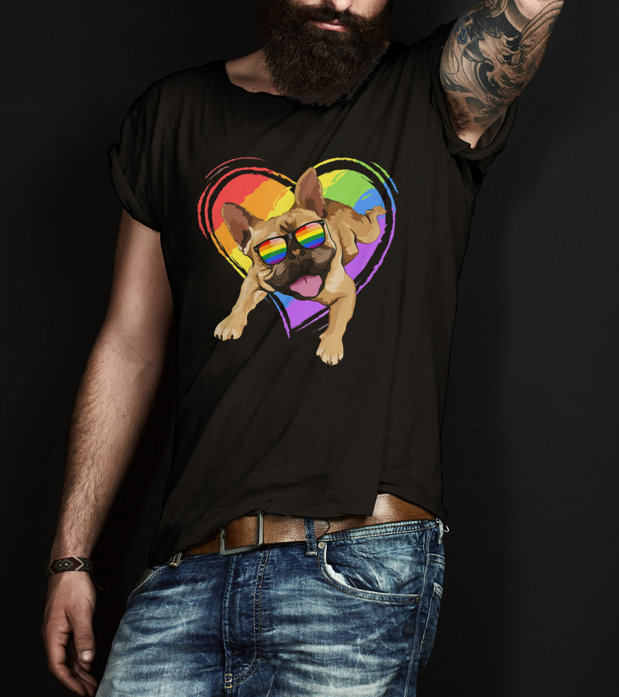 French Bulldog Rainbow Heart Pride LGB T-Shirt