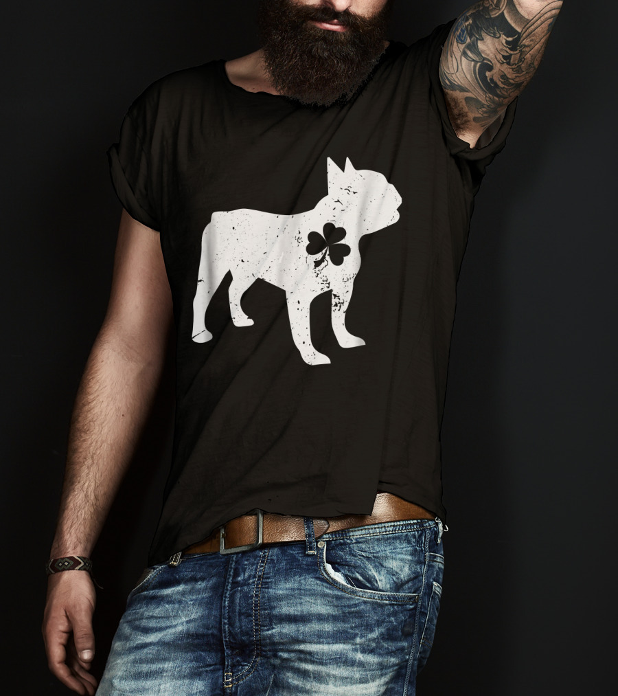 French Bulldog With Shamrock For St Patrick's Day T-Shirt