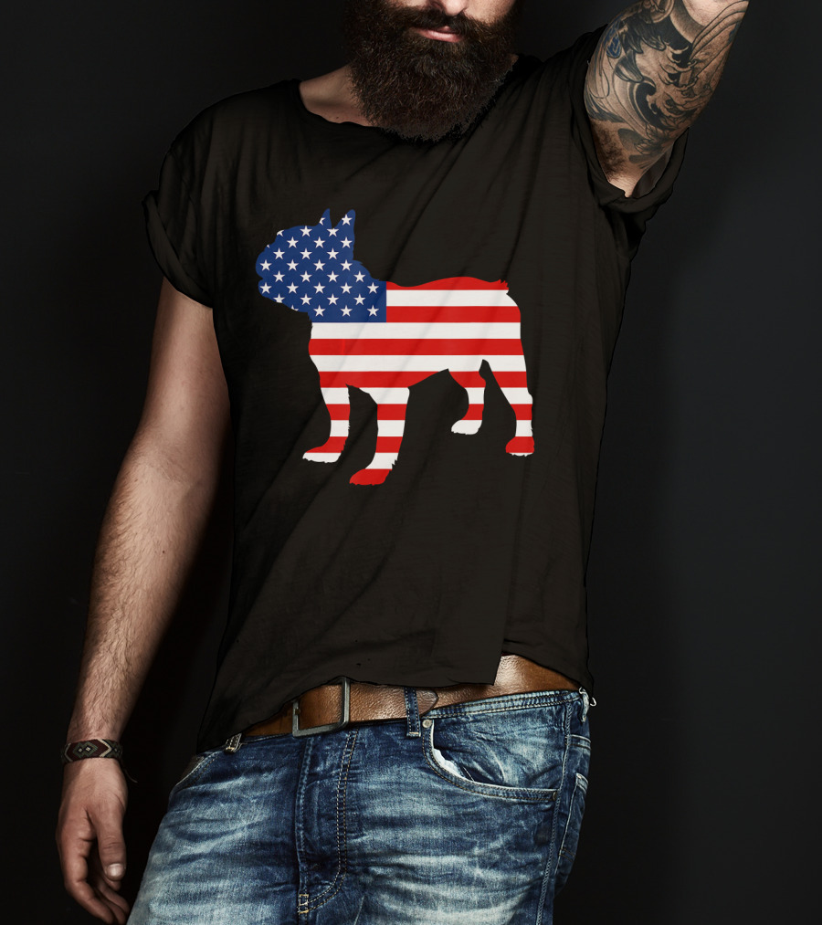 French Bulldog American Flag Fourth Of July USA T-Shirt