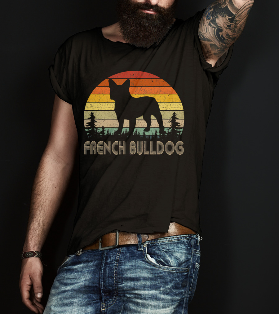 French Bulldog Vintage Dog 70's Retro Sunset T-Shirt