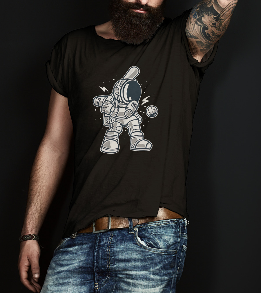 Funny Astronaut Playing Baseball In Space Galaxy T-Shirt
