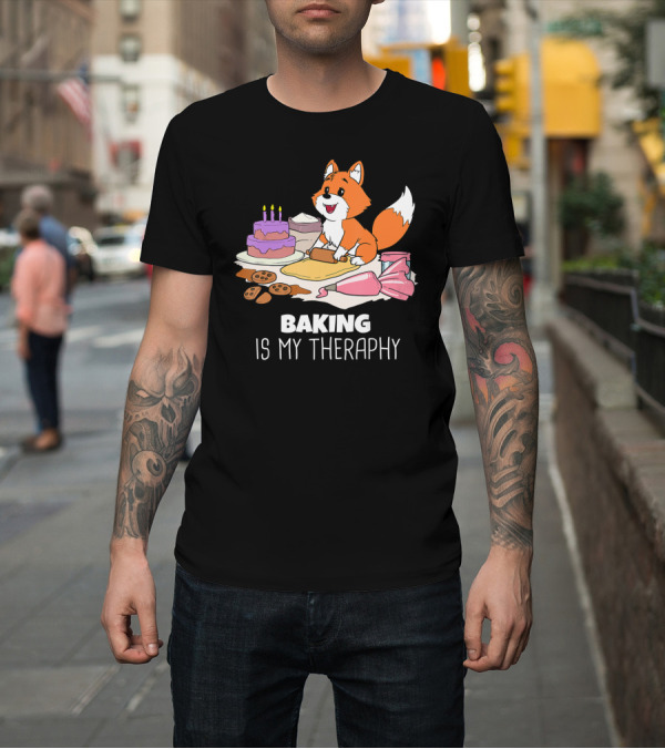 Shirt: Funny Fox Baking Is My Therapy Doug T-Shirt Funny Fox Baking Is My Therapy Doug T-Shirt