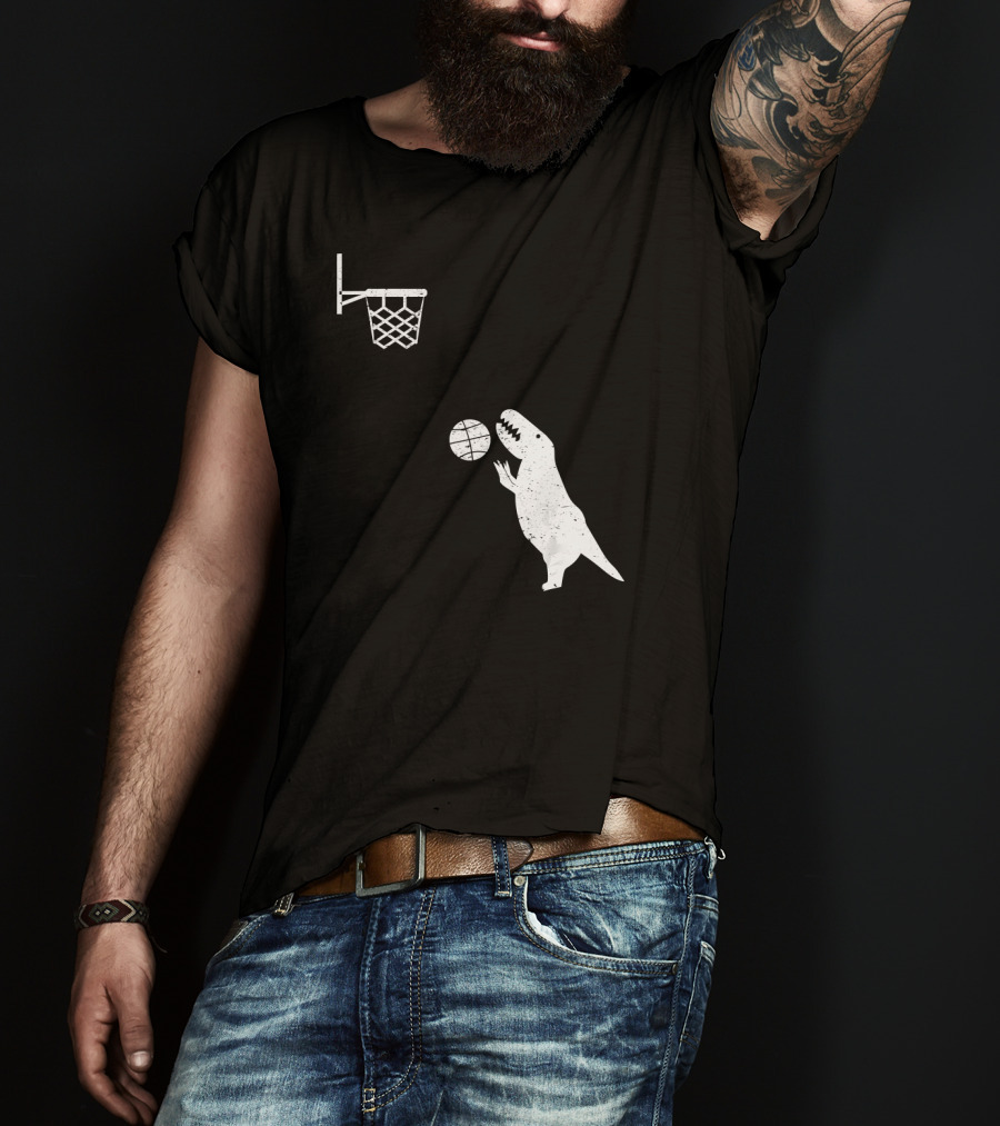 Funny Basketball Dinosaur Rex Throwin' Slam Dunk T-Shirt