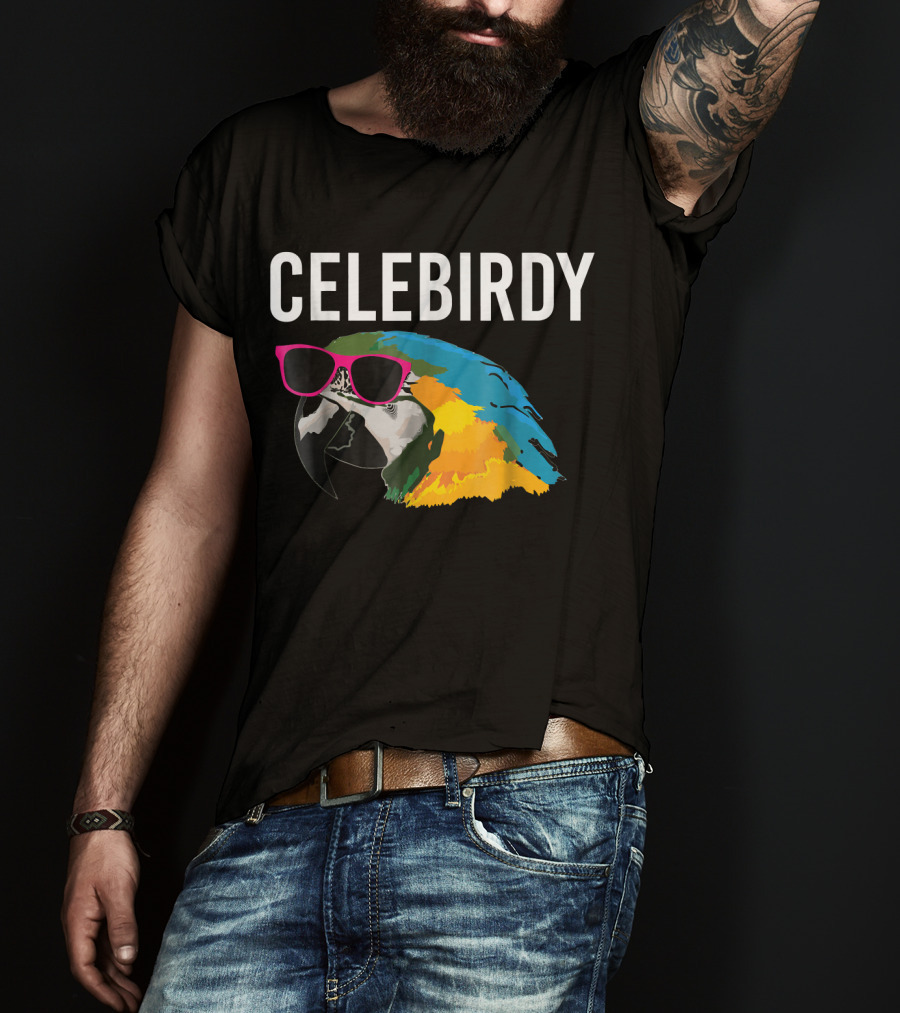 Celebirdy Funny Bird Lover Macaw Parrot Head With Sunglasses T-Shirt