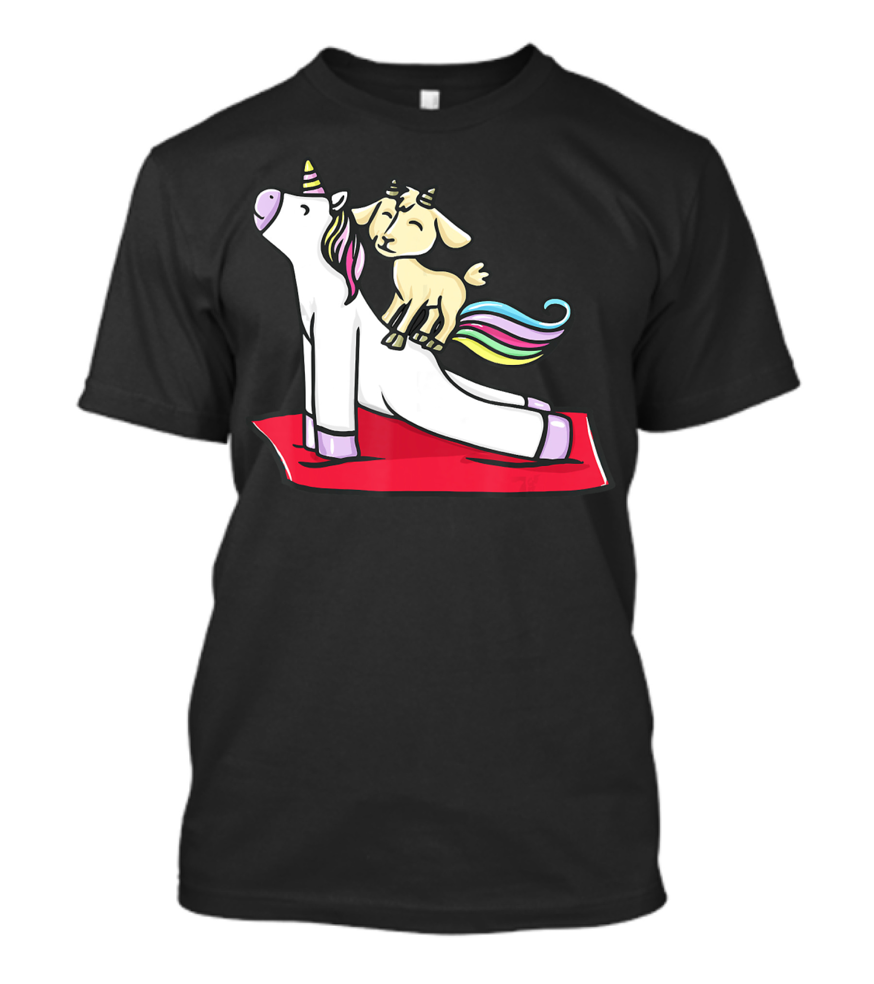 Goat Balancing On Yoga Unicorn Rainbow Mane T-Shirt