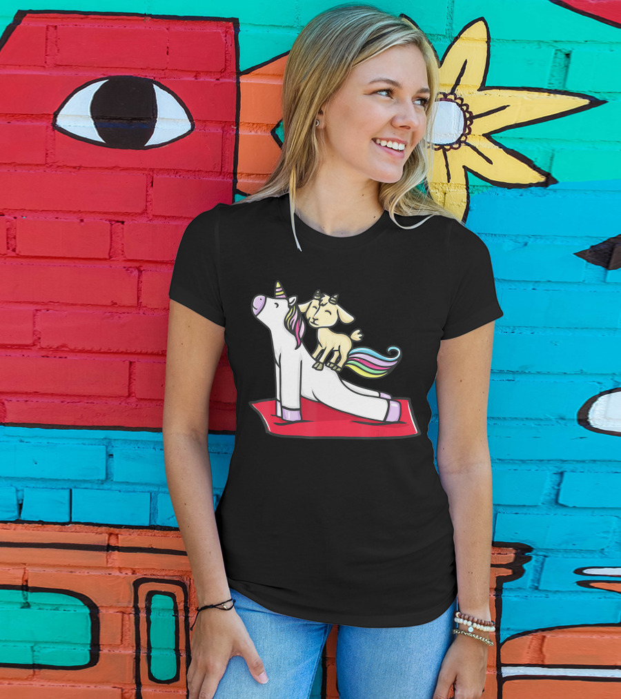 Goat Balancing On Yoga Unicorn Rainbow Mane T-Shirt