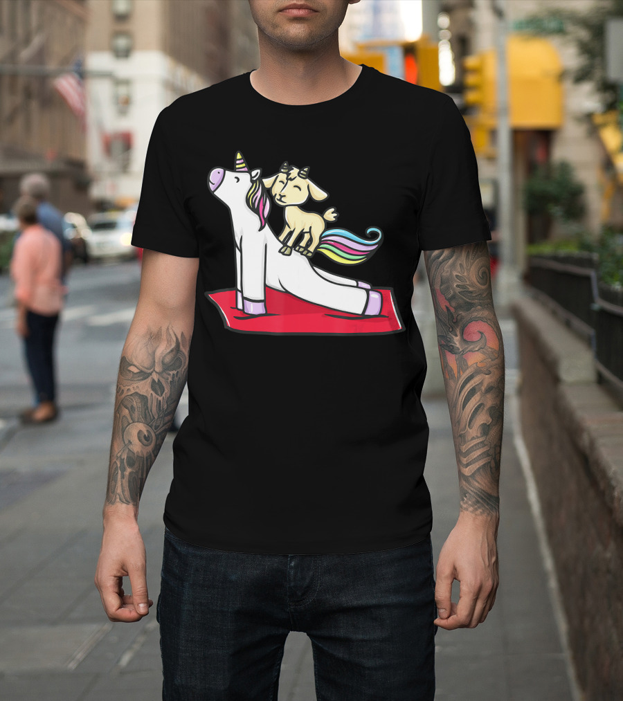 Goat Balancing On Yoga Unicorn Rainbow Mane T-Shirt