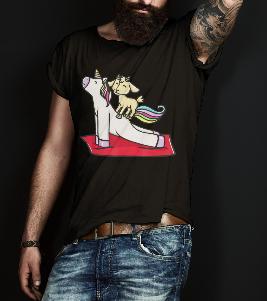 Goat Balancing On Yoga Unicorn Rainbow Mane T-Shirt