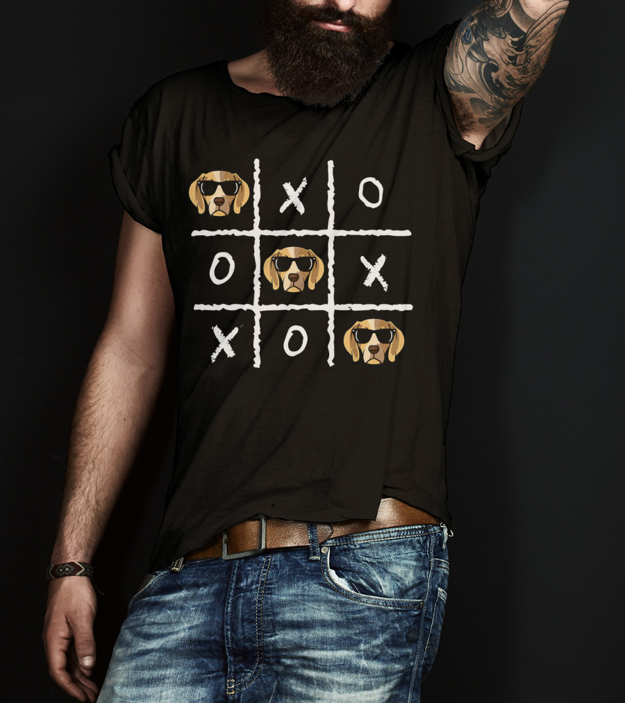 Tic Tac Toe Funny Vintage Nostalgic Beagle Dog Sunglasses T-Shirt
