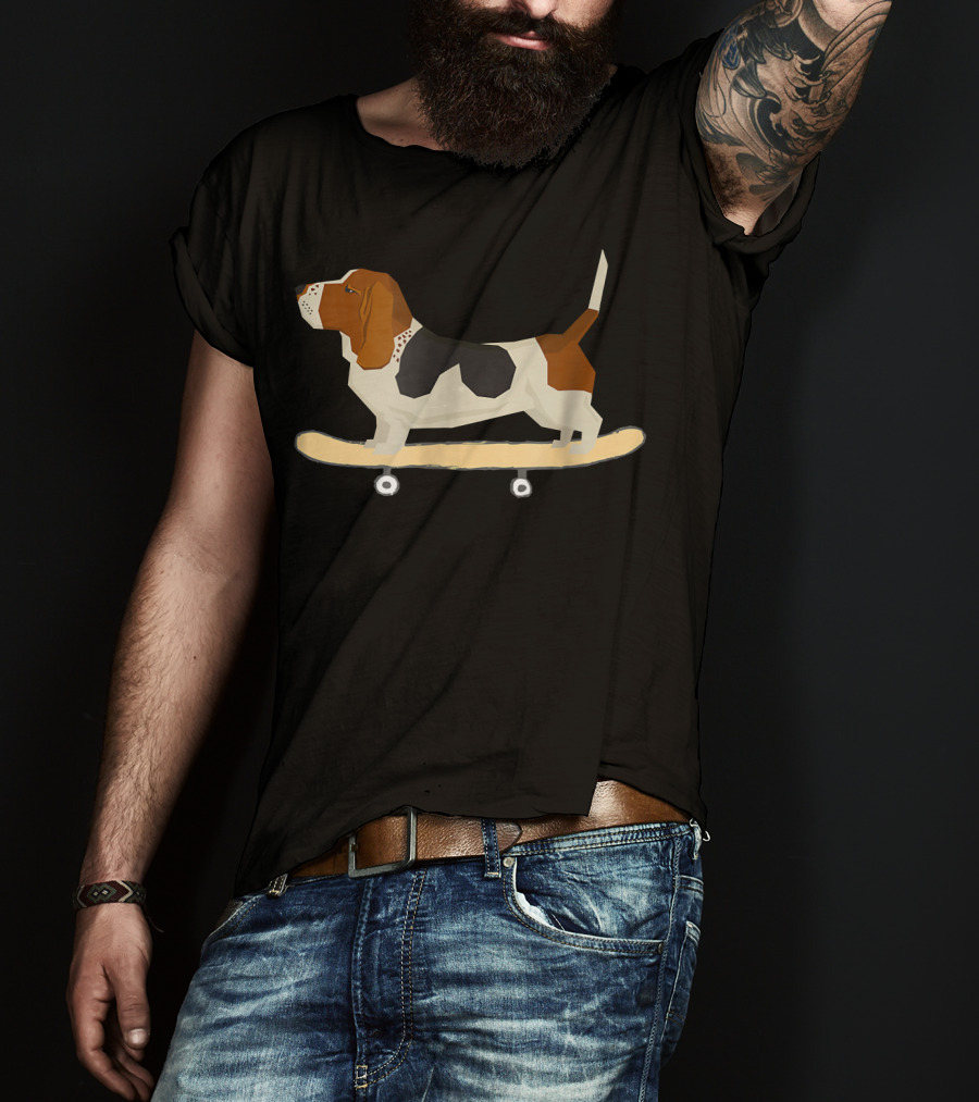 Funny Bassett Hound Skateboarding Adventure T-Shirt