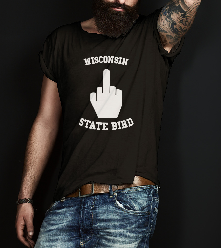 Wisconsin State Bird Funny Joke Flipping Off Iconic Gesture T-Shirt