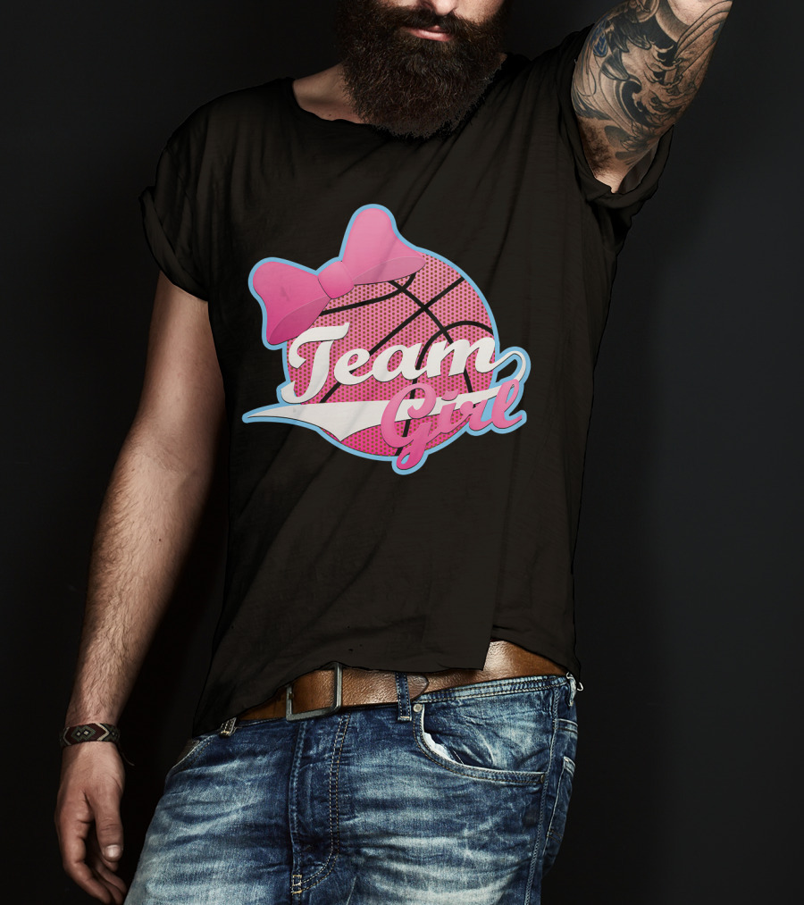 Gender Reveal Party Team Pink Girl Basketball Bow T-Shirt