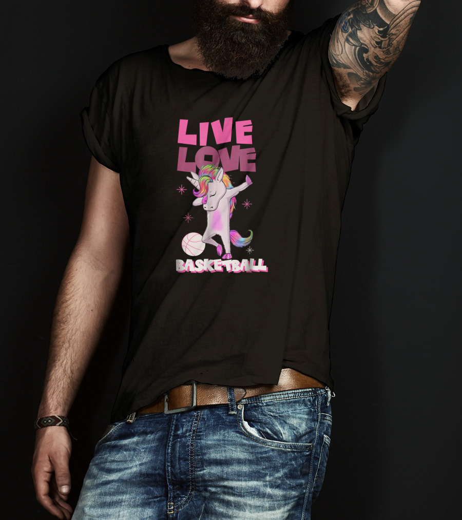Live Love Basketball Dabbing Unicorn T-Shirt
