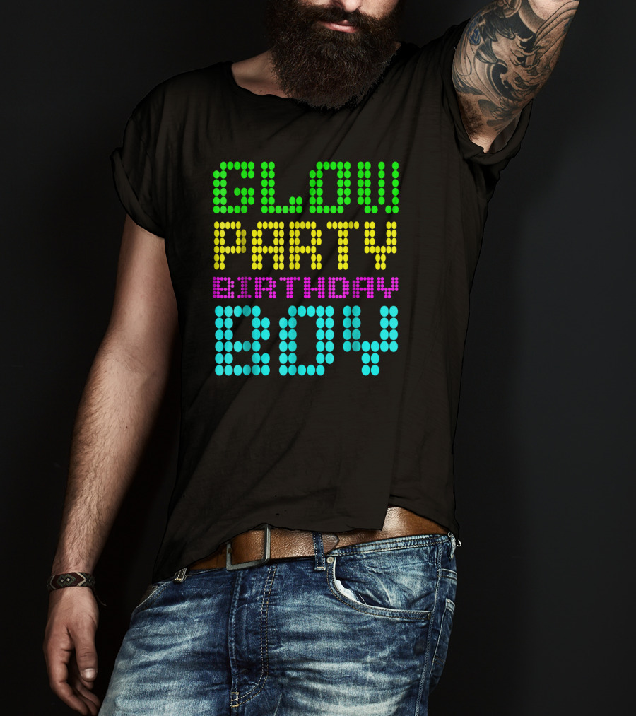 Glow Party Birthday Boy Colorful Dot Text T-Shirt