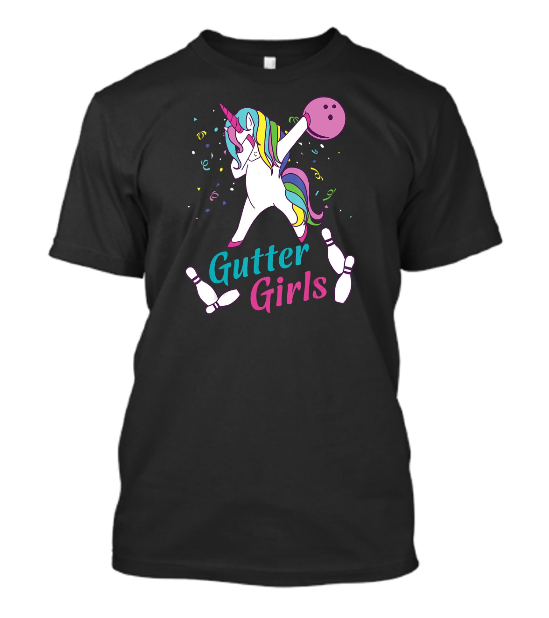 Gutter Girls Unicorn Bowling Team Dabbing Unicorn With Bowling Ball And Pins T-Shirt