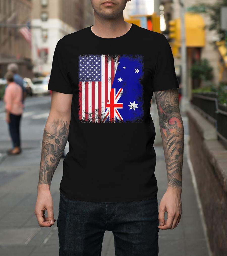 Vintage Half American Australian Flag Iconic T-Shirt