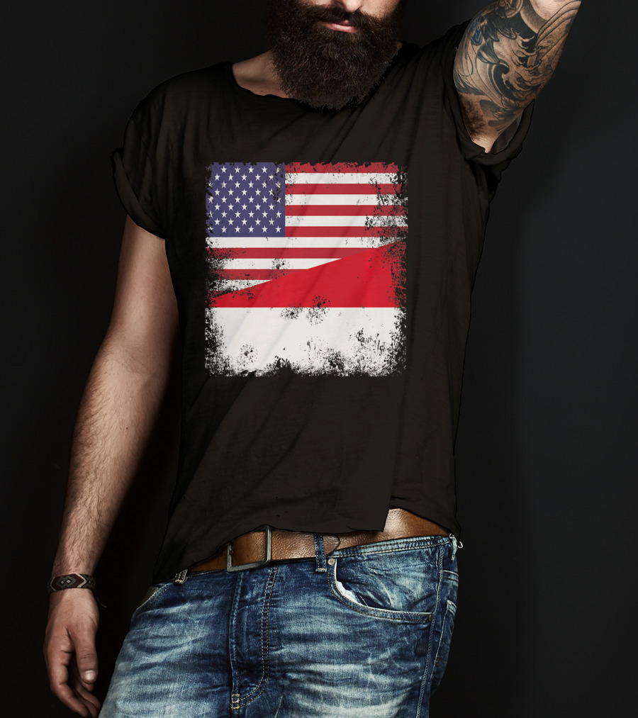 Half Indonesian Half American Flag Vintage Indo USA Fusion T-Shirt