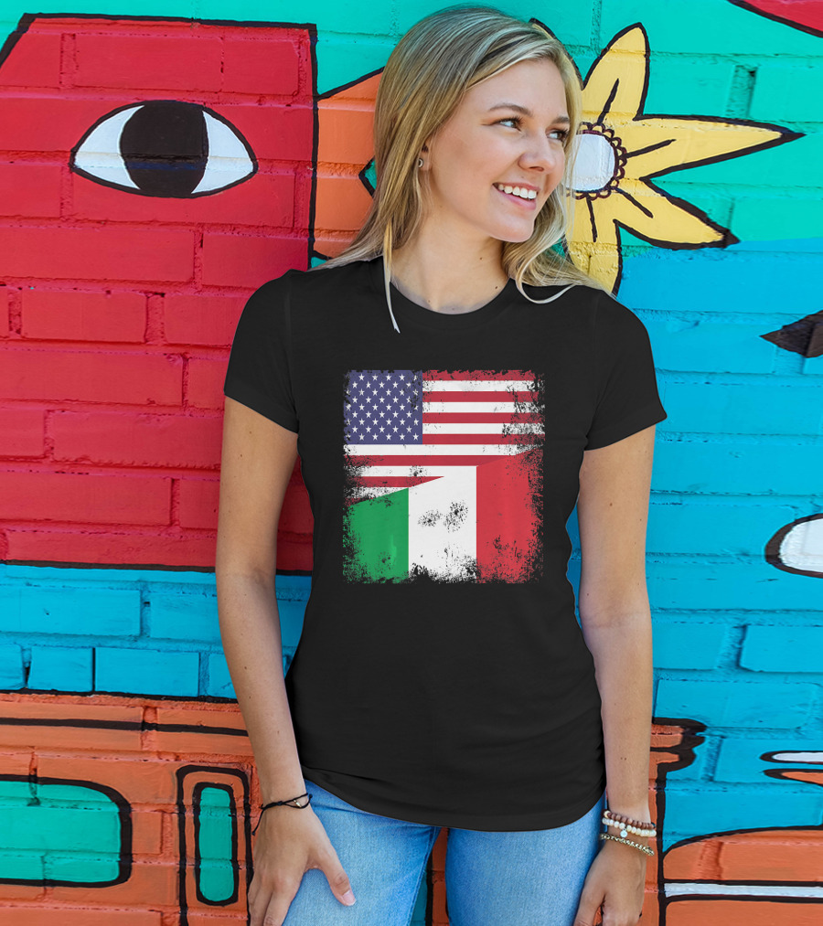 Half Italian Flag Vintage Italy U.S. American Grunge T-Shirt