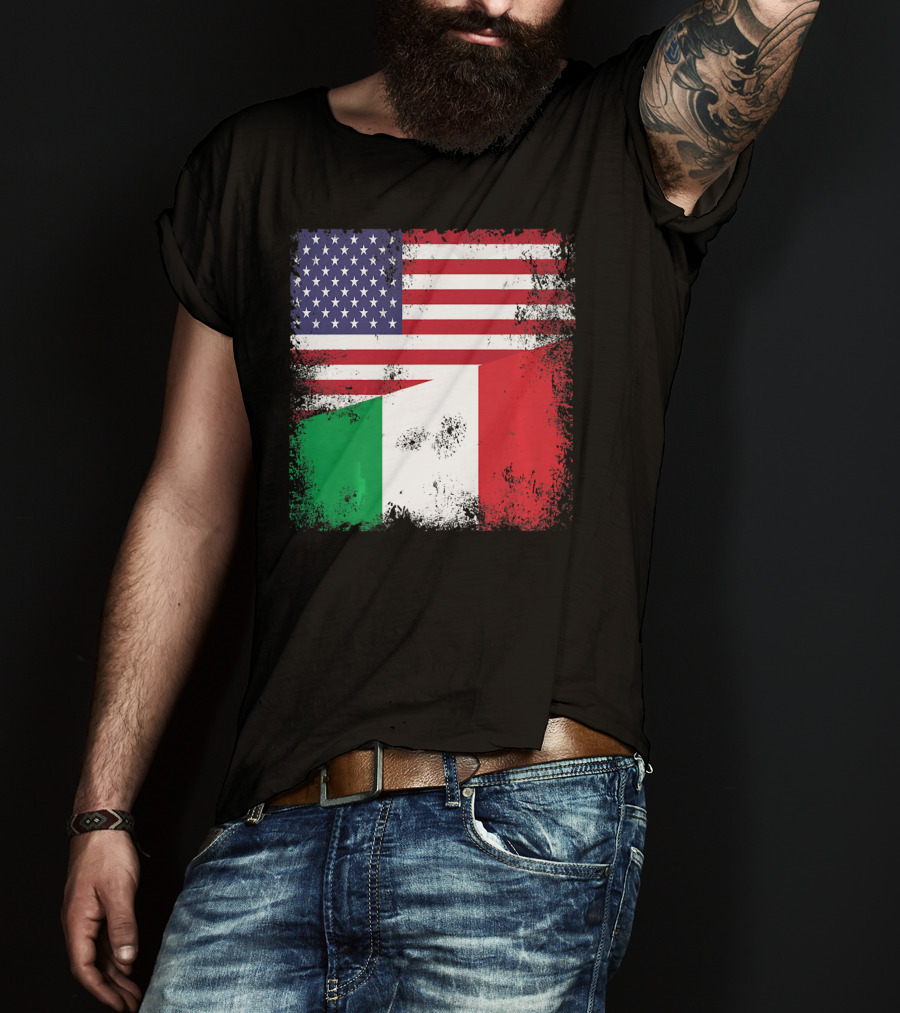 Half Italian Flag Vintage Italy U.S. American Grunge T-Shirt