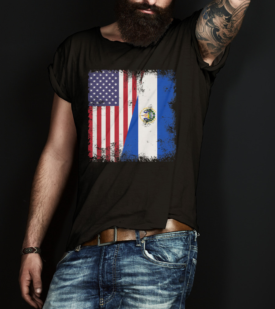 United States And Half Salvadoran Flag Vintage El Sal T-Shirt