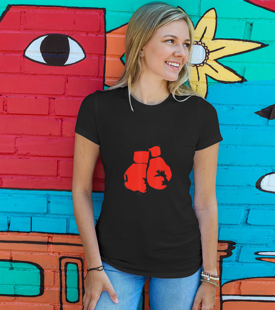 Hanging Red Boxing Gloves With Rooster T-Shirt