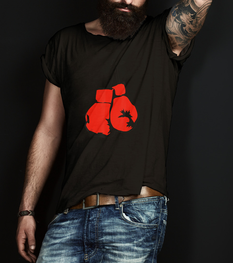 Hanging Red Boxing Gloves With Rooster T-Shirt
