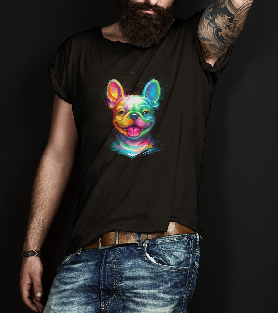 Colorful Happy French Bulldog Smiling Face T-Shirt