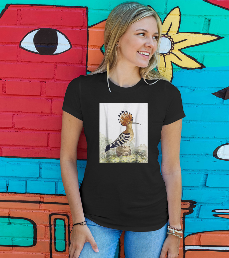 Hoopoe Bird Watercolor On Log Scenic Background T-Shirt