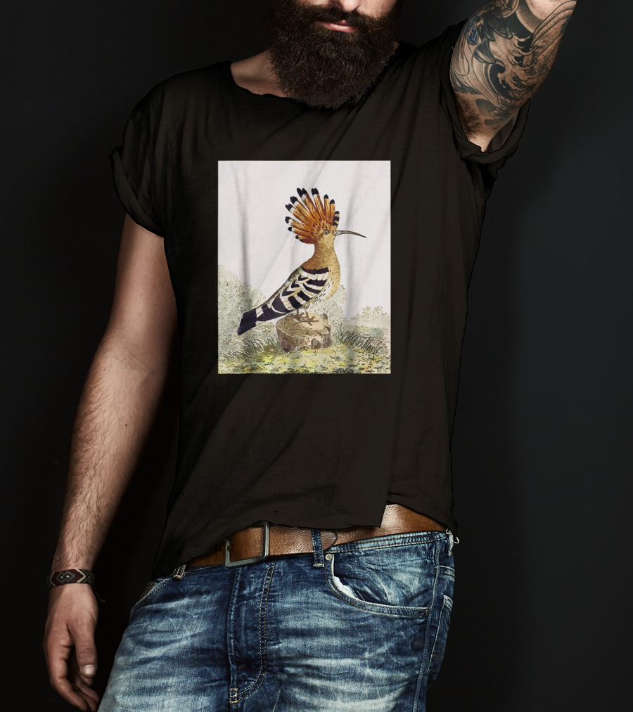 Hoopoe Bird Watercolor On Log Scenic Background T-Shirt