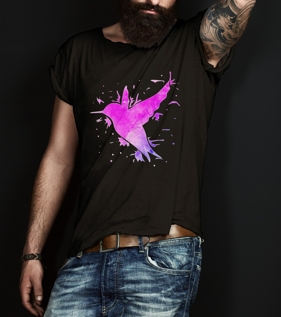 Hummingbird Watercolor Bird Ing In Flight Abstract T-Shirt