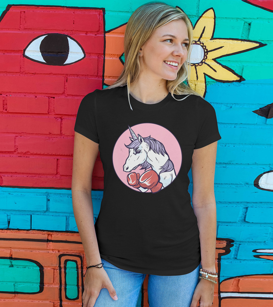Unicorn Boxing Punchin' Power With Gloves T-Shirt