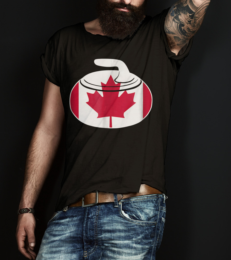 Canadian Curling Rock With Canada Flag Maple Leaf T-Shirt
