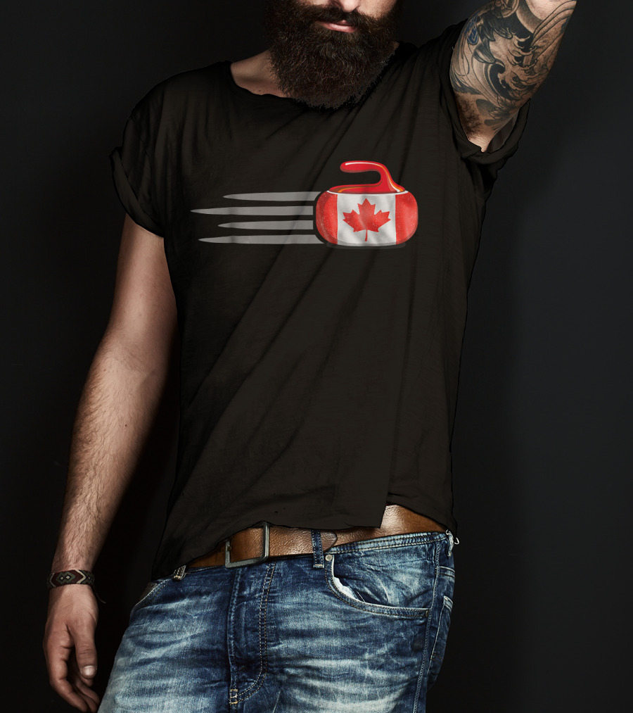 Canadian Flag Curling Stone With Maple Leaf T-Shirt