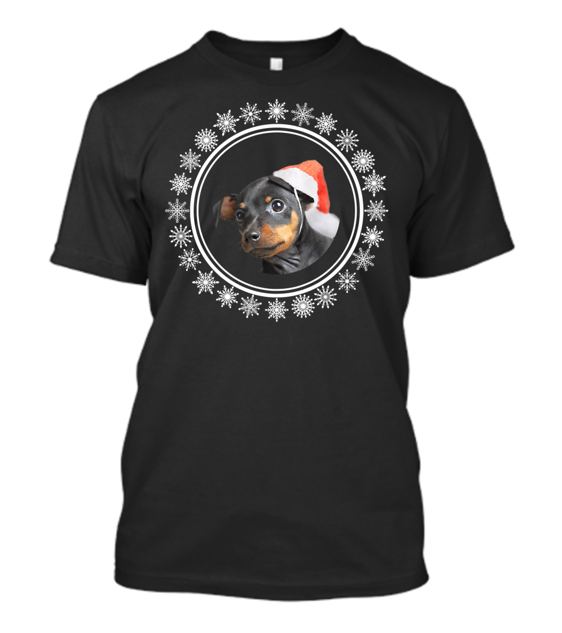 Doberman Pinscher Puppy Dog Christmas Santa Snowflake Circle T-Shirt