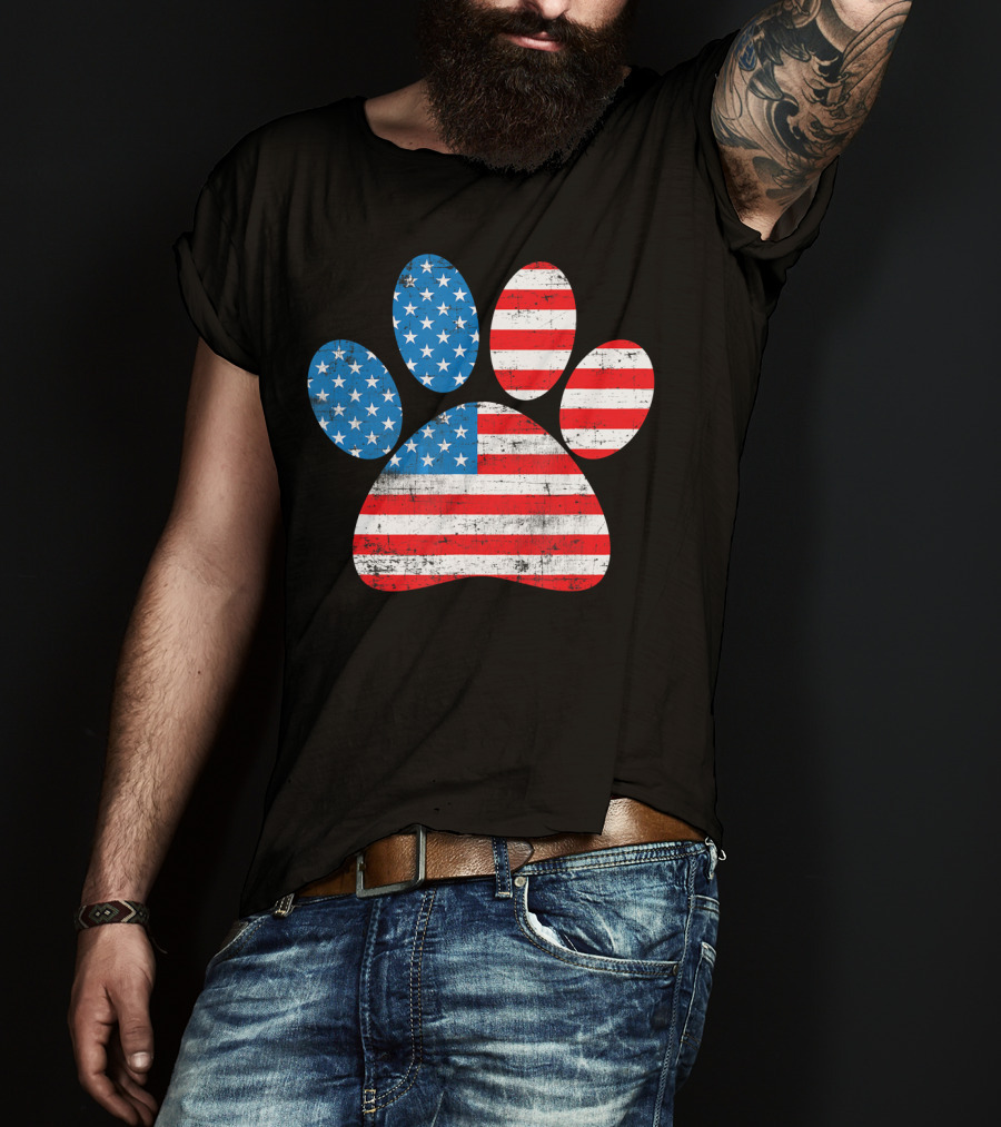 Patriot Day American Flag Dog Paw Prints T-Shirt