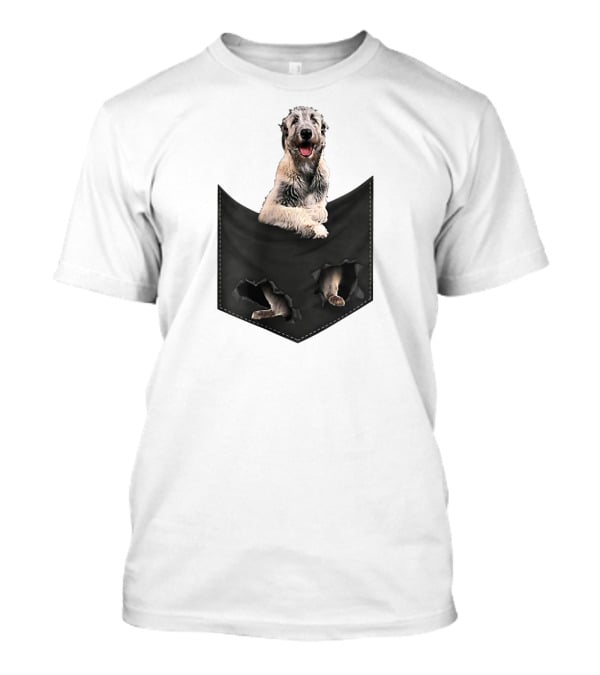 Irish Wolfhound Dog Poking Out Of Pocket With Paws T-Shirt