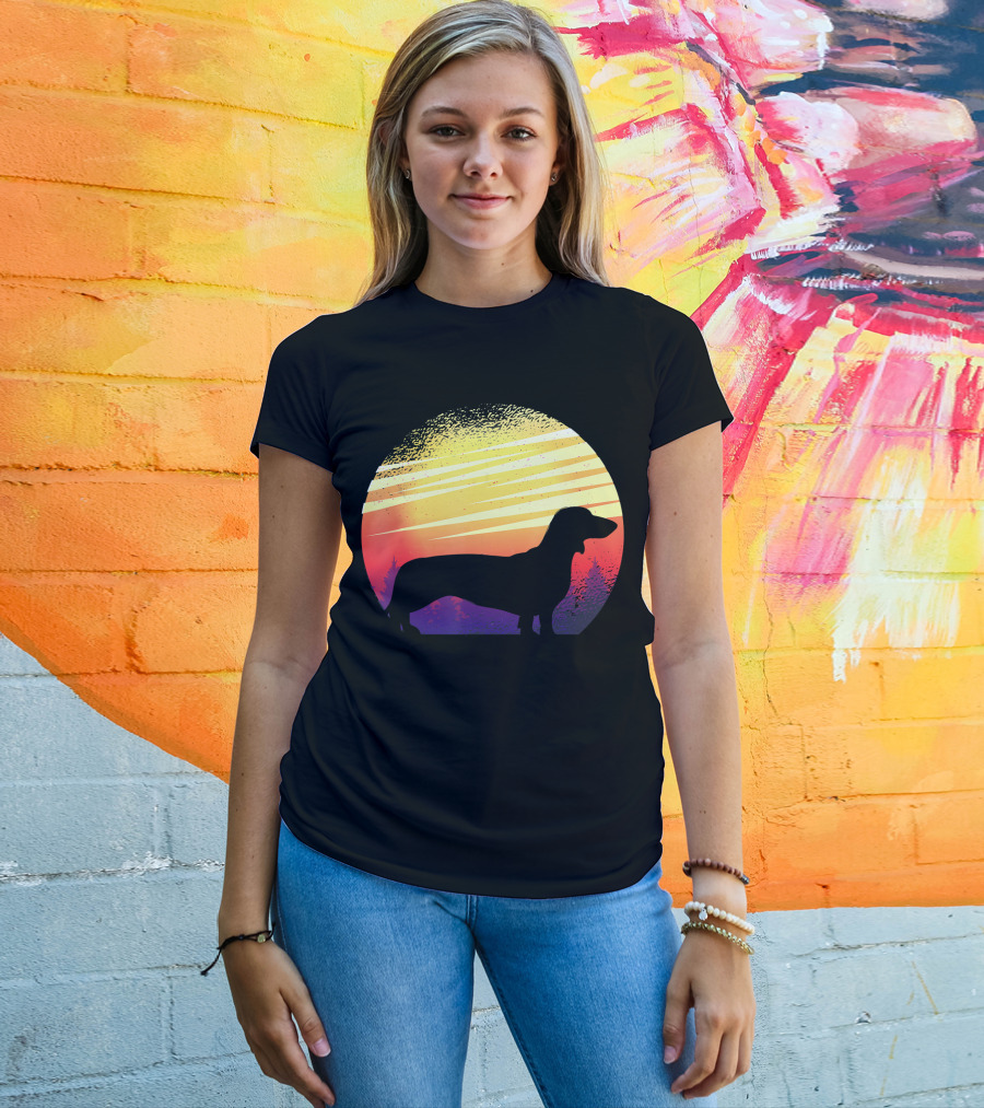 Dog Sunset Dachshund Silhouette Pet Animal T-Shirt