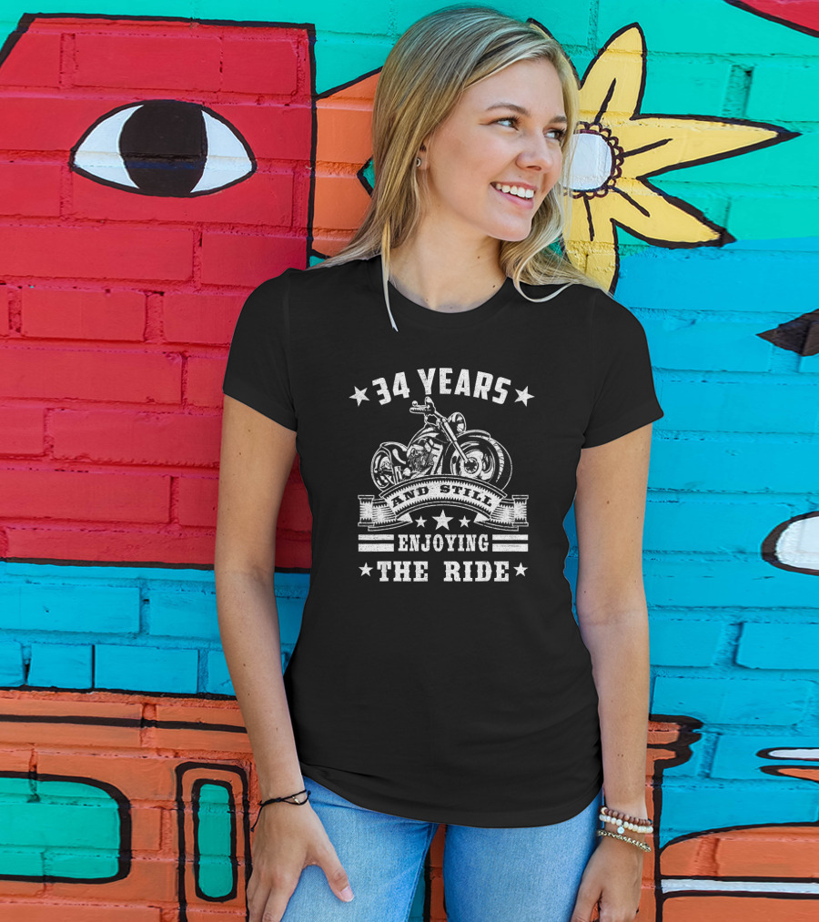 34 Years And Still Enjoying The Ride Motorcycle Stars T-Shirt