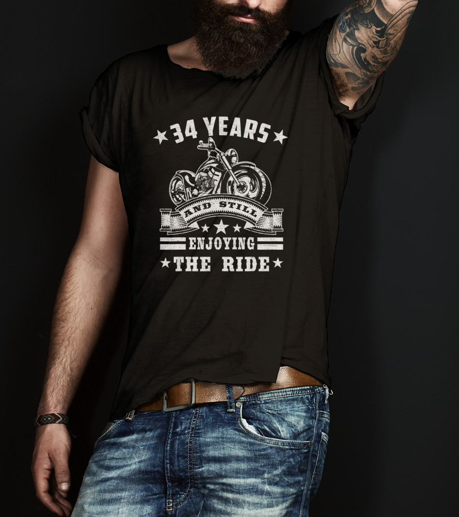 34 Years And Still Enjoying The Ride Motorcycle Stars T-Shirt