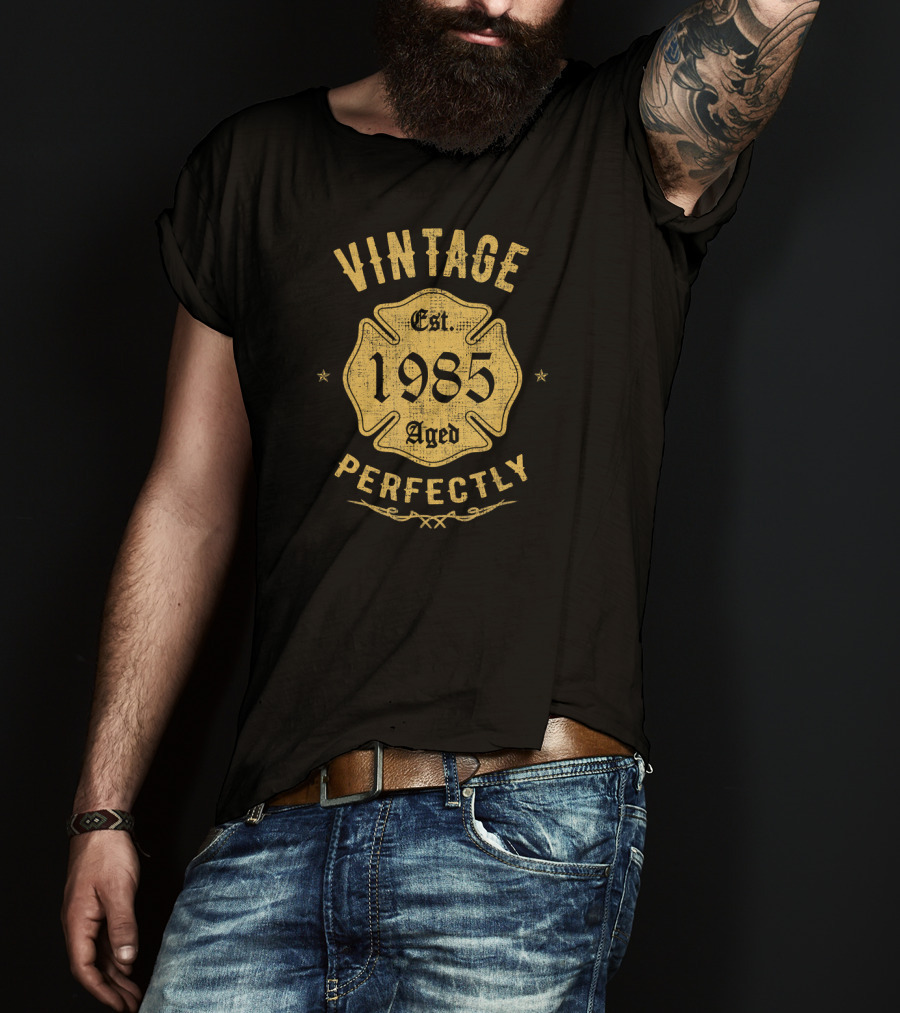 Vintage 1985 Firefighter Aged Perfectly Est. 1985 T-Shirt