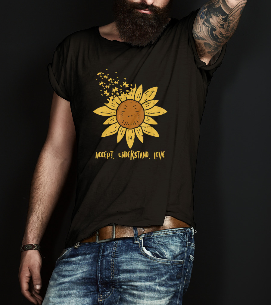 Accept Understand Love Sunflower With Blooming Petals And Falling Seeds T-Shirt