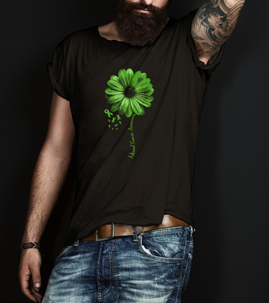 Adrenal Cancer Awareness Green Flower Ribbon T-Shirt