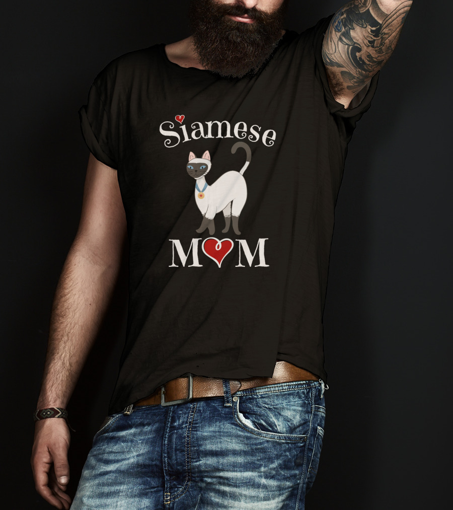 Siamese Cat Mom With Heart And Medal T-Shirt