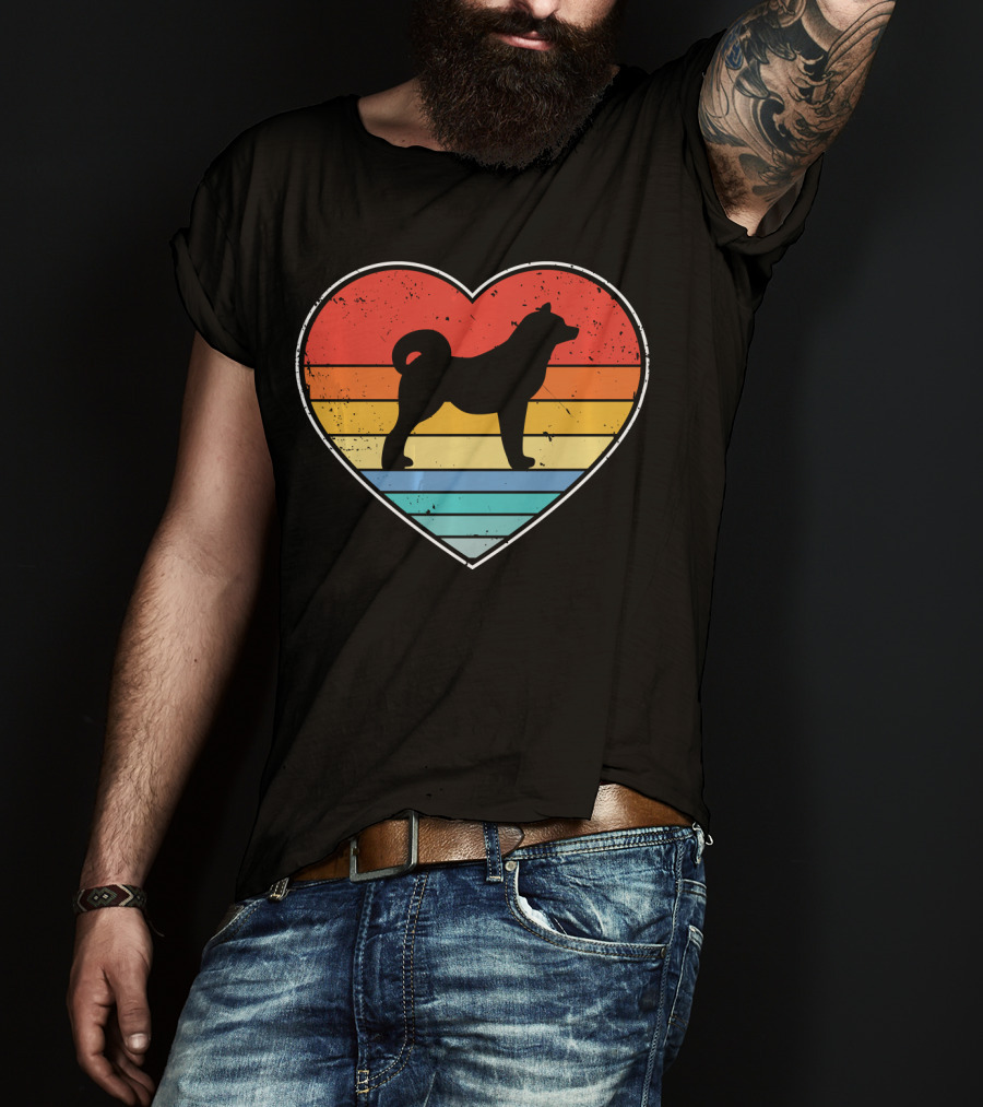 Akita Inu Dog Heart Retro Vintage Stripes T-Shirt