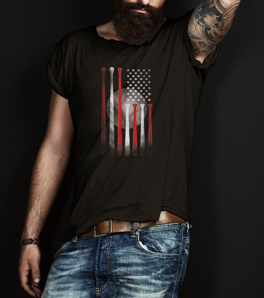 Vintage American Baseball Flag With Bat And Ball Elements T-Shirt